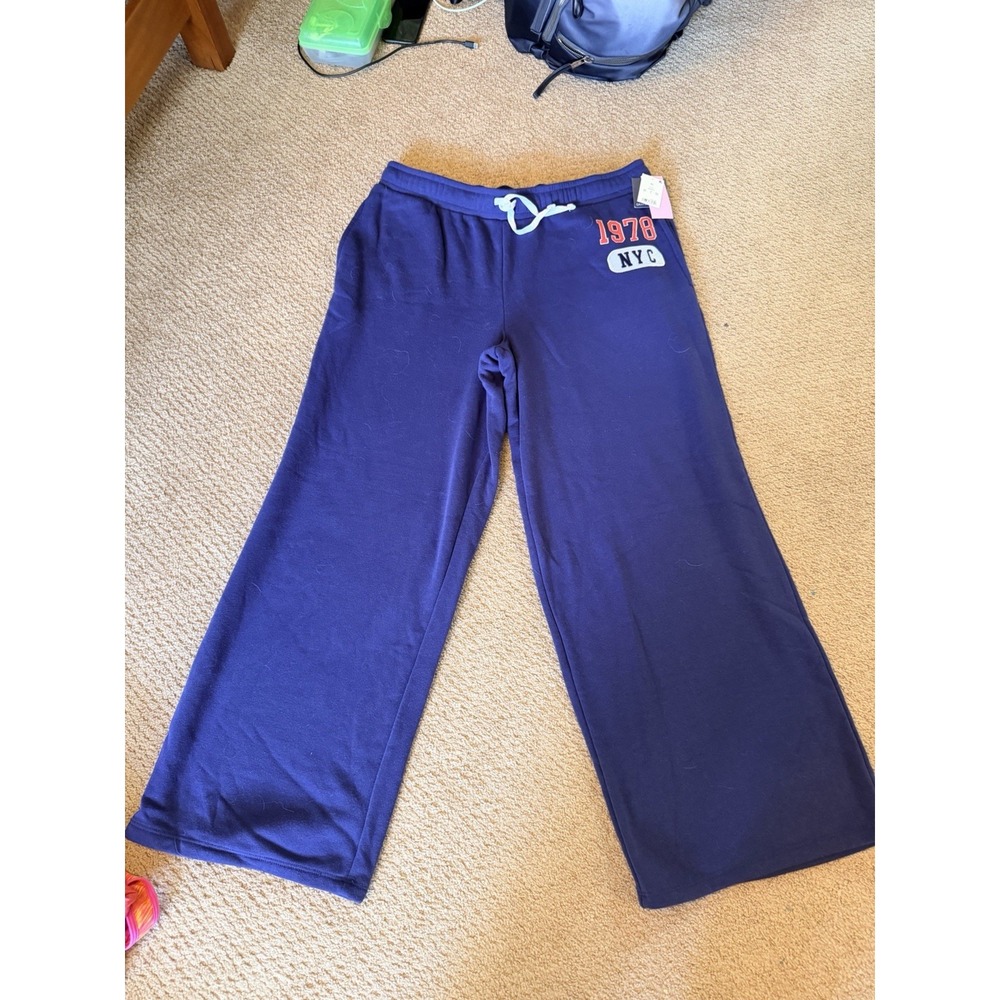 Grayson Threads Women's XL Blue Solid Lounge Pants Drawstring Waist Logo Accent